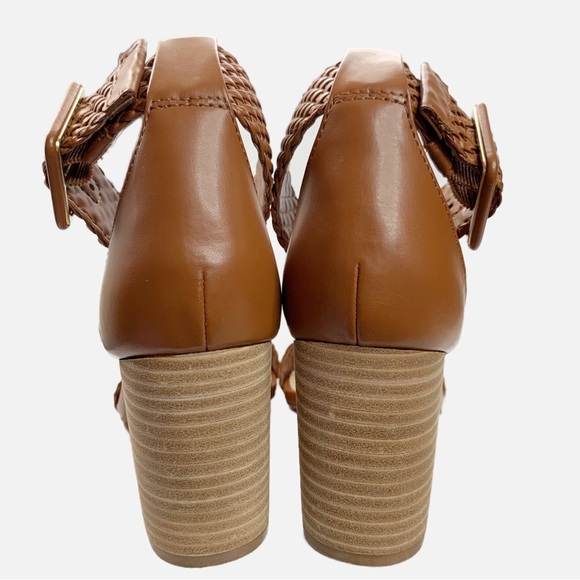 Vince Camuto Maghen Sandals 7.5 Braided Strappy Open Toe Block Heel Cognac - Picture 6 of 12